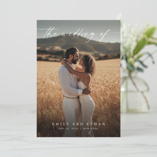 Boho QRエレガントコー素朴ド写真結婚の 招待状 (スタンド正面)