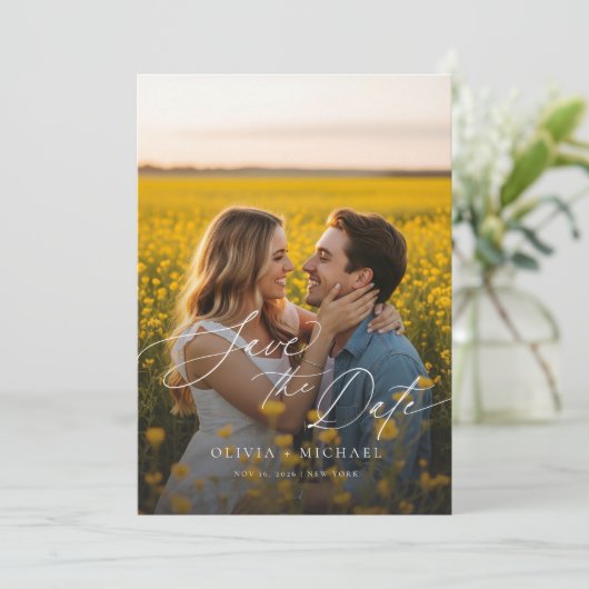 Boho QRコーモダンド写真ウェディング日付を保存 招待状 (スタンド正面)