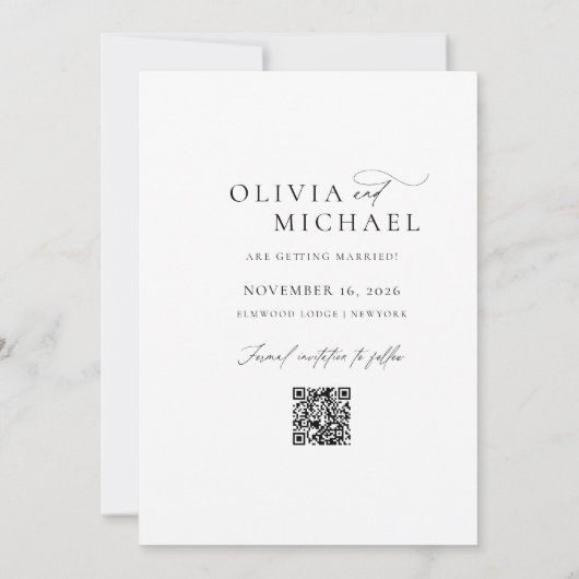 Boho QRコーモダンド写真ウェディング日付を保存 招待状 (裏面)