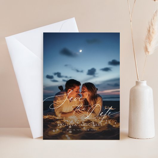 Boho QRコー素朴ド写真ウェディング日付を保存 招待状