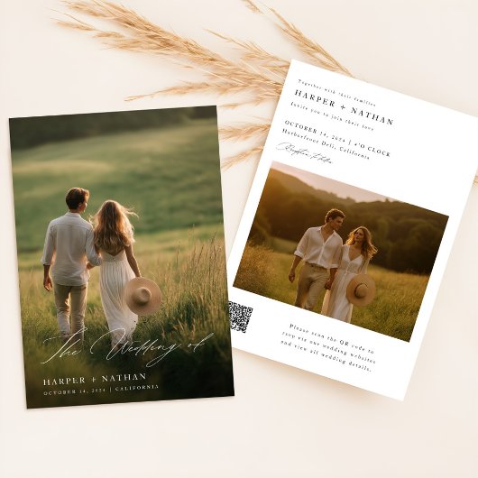 Boho QRモダンコードシンプル2写真結婚s 招待状