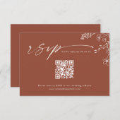 Boho Qr Code Terracotta Burnt Orange Wedding 出欠カード (正面/裏面)
