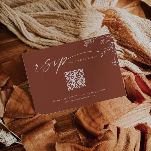 Boho Qr Code Terracotta Burnt Orange Wedding 出欠カード