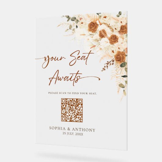 Boho QR Code Wedding Seating Chart Acrylic Sign アクリルサイン (傾斜)