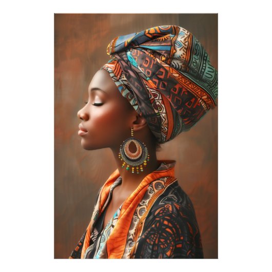 Boho Queen:スカーフの壁のア伝統的フリカ女性 フォトプリント (正面)