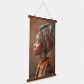 Boho Queen:スカーフの壁のア伝統的フリカ女性 吊り下げ型タペストリー (傾斜あり)