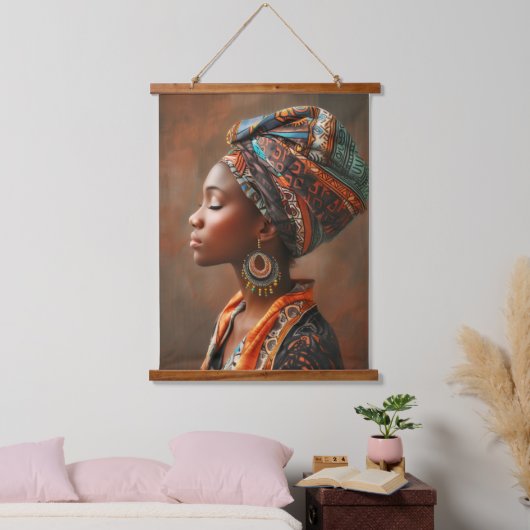 Boho Queen:スカーフの壁のア伝統的フリカ女性 吊り下げ型タペストリー (寝室)
