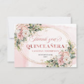Boho Quinceañera Thank You Card Rose Gold Floral サンキューカード (正面)