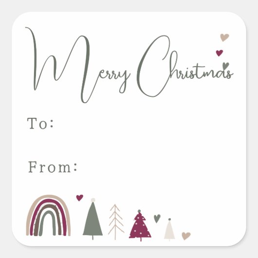 Boho Rainbowとハートがクリスマスを楽しむ スクエアシール (正面)