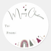 Boho Rainbowとハートがクリスマスを楽しむ ラウンドシール (正面)