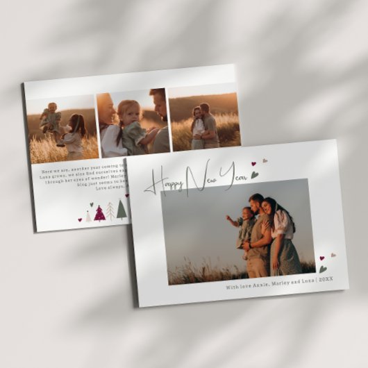 Boho Rainbowとハート4枚フォトハッピー新年 シーズンカード