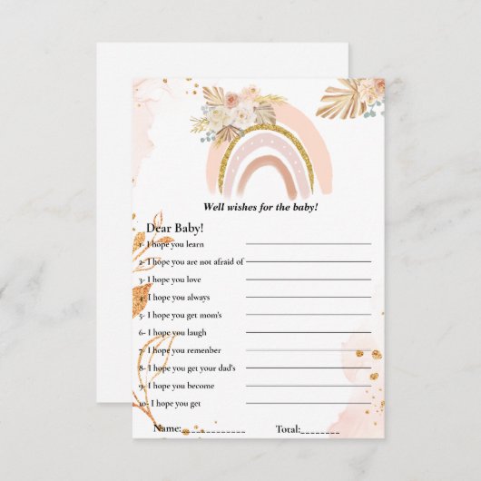 Boho Rainbowは赤ちゃんシャワーゲームカードを望む 招待状 (正面/裏面)