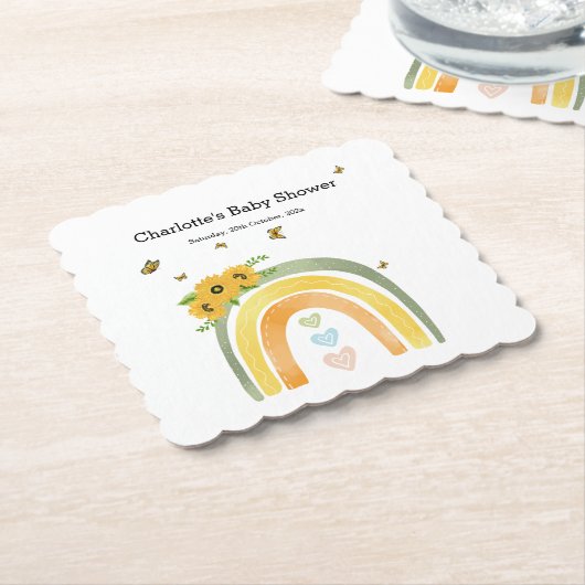 Boho Rainbowひまわり赤ちゃんシャワー ペーパーコースター (アングル)