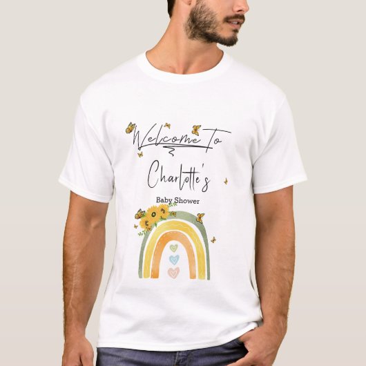 Boho Rainbowひまわり赤ちゃんシャワー Tシャツ (正面)