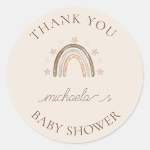 Boho Rainbowパーソナライズされた Baby Shower Thank You ラウンドシール