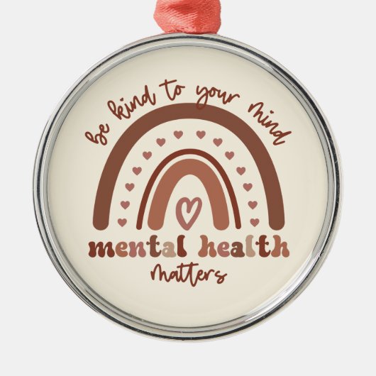 Boho Rainbowメンタルヘルスあなたの心に優しくすること メタルオーナメント (正面)