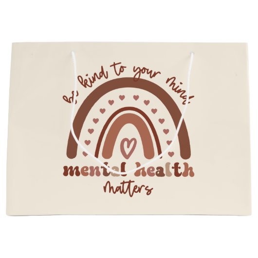 Boho Rainbowメンタルヘルスあなたの心に優しくすること ラージペーパーバッグ (正面)