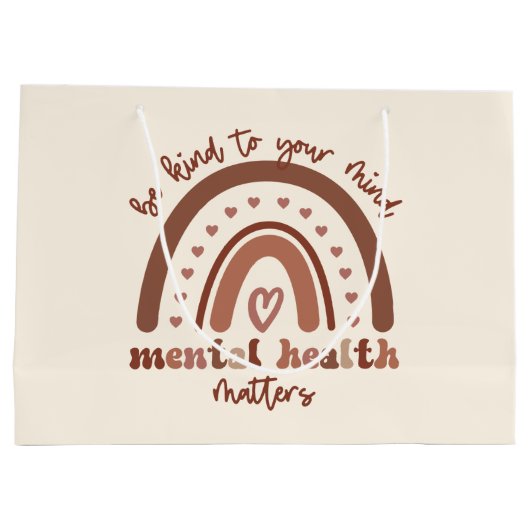 Boho Rainbowメンタルヘルスあなたの心に優しくすること ラージペーパーバッグ (裏面)