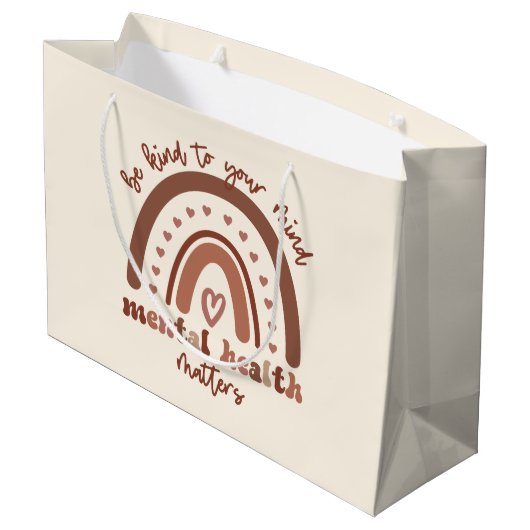 Boho Rainbowメンタルヘルスあなたの心に優しくすること ラージペーパーバッグ (裏面アングル)