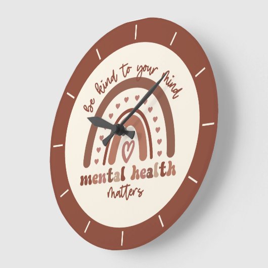 Boho Rainbowメンタルヘルスあなたの心に優しくすること ラージ壁時計 (傾斜)