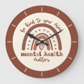 Boho Rainbowメンタルヘルスあなたの心に優しくすること ラージ壁時計 (正面)