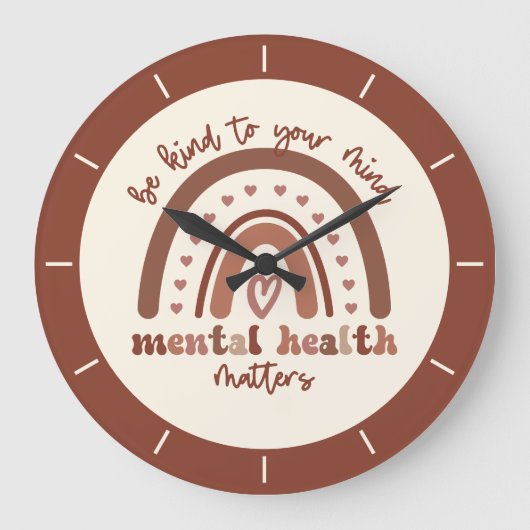 Boho Rainbowメンタルヘルスあなたの心に優しくすること ラージ壁時計 (正面)