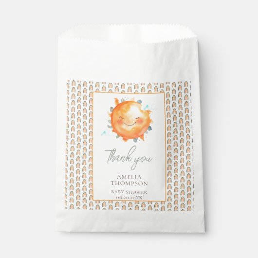 Boho Rainbow太陽の光の少し赤ちゃんシャワー フェイバーバッグ (正面)