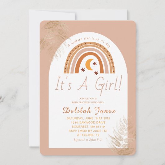 Boho Rainbow女の子の赤ちゃんシャワー 招待状 (正面)