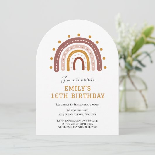 Boho Rainbow 10th birthday invitation 招待状 (スタンド正面)