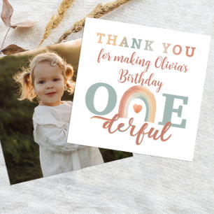 Boho Rainbow 1st Birthdayフォトサンキューカード- E