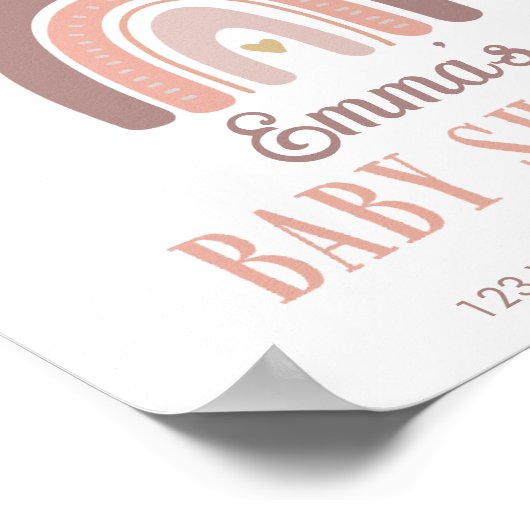 Boho Rainbow and Goldenハートベビーシャワーポスター ポスター (角)