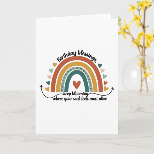 Boho rainbow and hearts birthday blessings design カード (黄色い花)