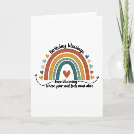 Boho rainbow and hearts birthday blessings design カード