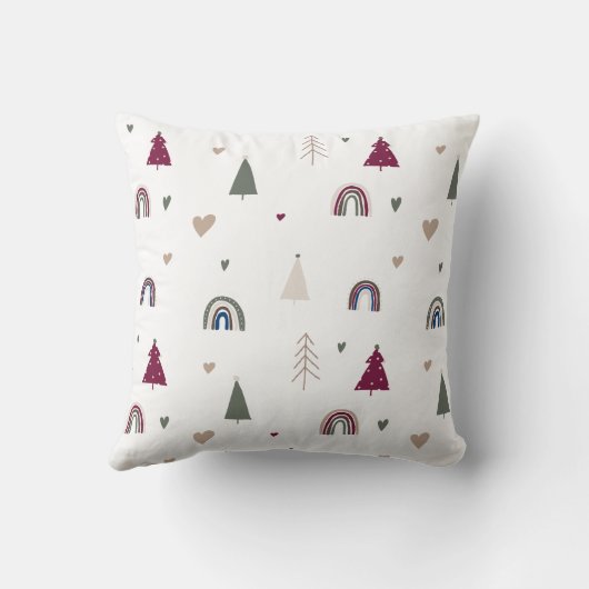 Boho Rainbow and Hearts Christmas Throw Pillow クッション (裏面)