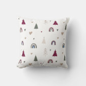 Boho Rainbow and Hearts Christmas Throw Pillow クッション (正面)