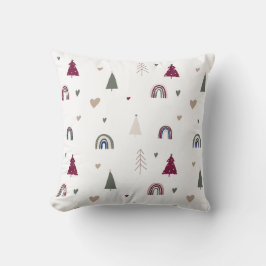 Boho Rainbow and Hearts Christmas Throw Pillow クッション