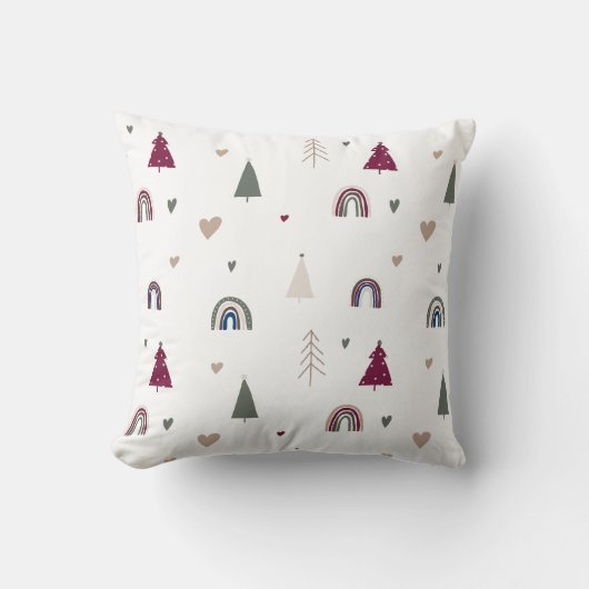 Boho Rainbow and Hearts Christmas Throw Pillow クッション (正面)