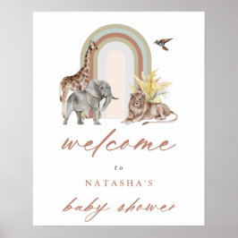 Boho Rainbow Arch & Animals Baby Shower Welcome ポスター