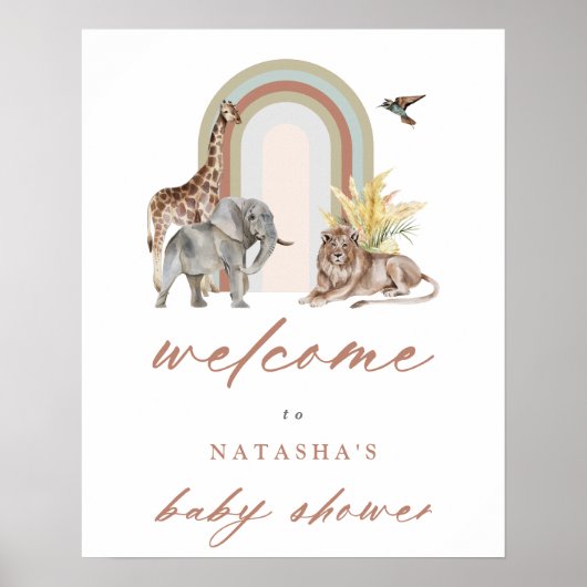 Boho Rainbow Arch & Animals Baby Shower Welcome ポスター (正面)