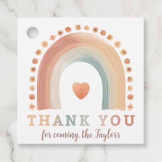Boho Rainbow Baby Showerありがとうラベル- Watercol フェイバータグ (正面)