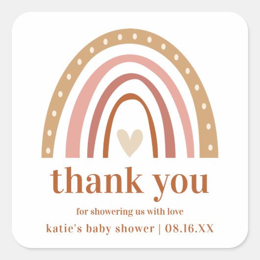 Boho Rainbow Baby Showerお気に入りシール スクエアシール (正面)