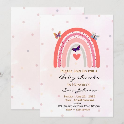 Boho Rainbow Baby Shower Invitation 招待状 (正面/裏面)
