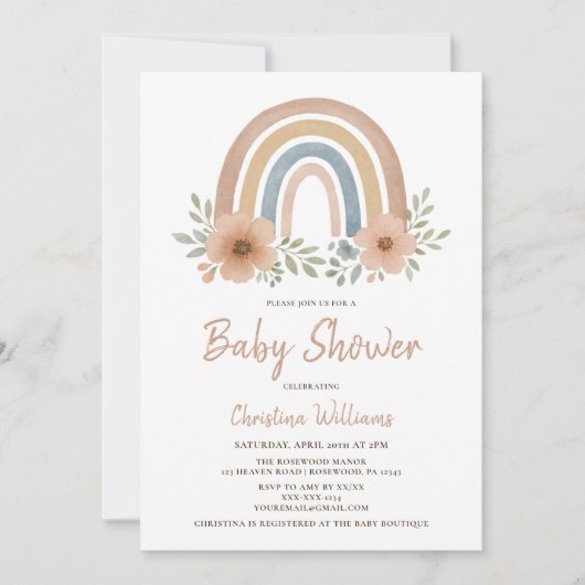 Boho Rainbow Baby Shower Invitation 招待状 (正面)