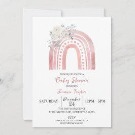 Boho Rainbow Baby Shower, White Roses 招待状
