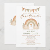 Boho Rainbow Bautizo Invitation Spanish 招待状 (正面/裏面)