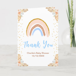 Boho Rainbow Blue Baby Shower Thank You サンキューカード