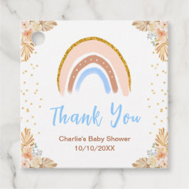 Boho Rainbow Blue Baby Shower Thank You フェイバータグ
