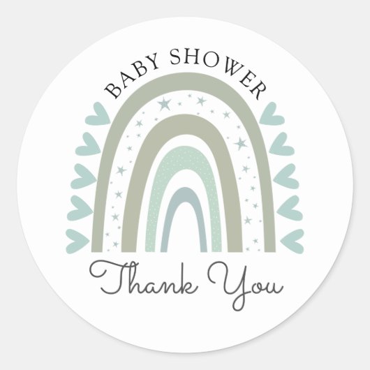 Boho Rainbow Blue Boy Baby Showerありがとう ラウンドシール (正面)