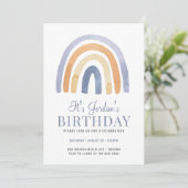 Boho Rainbow Blue Kid's Birthday Partyへの招待 招待状 (スタンド正面)