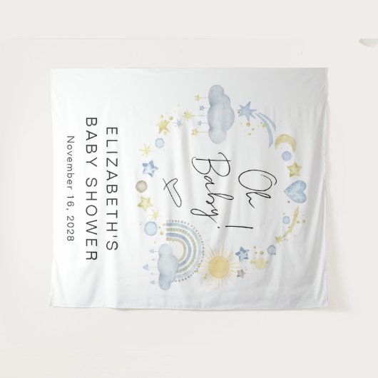 Boho Rainbow Boy Baby Shower Welcome Backdrop タペストリー (正面(横))